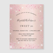 Sweet 16 roos goudroze glitter-magneet (Voorkant)