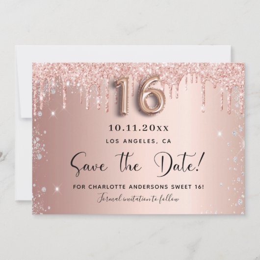 Sweet 16 roos goudzilver, met uitzondering van de  save the date (Voorkant)