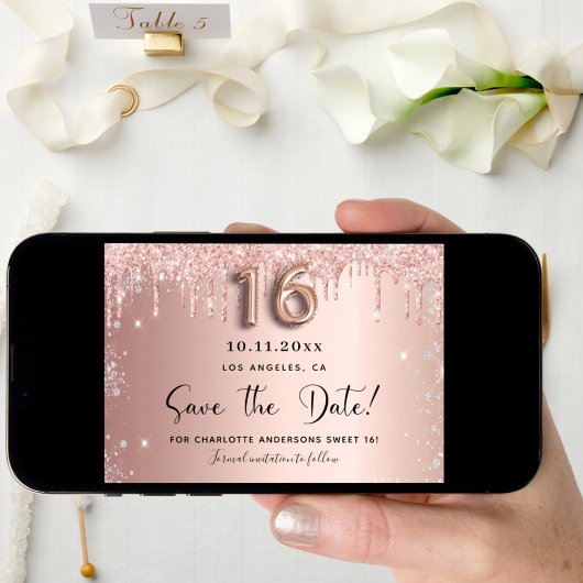 Sweet 16 roos goudzilver, met uitzondering van de  save the date