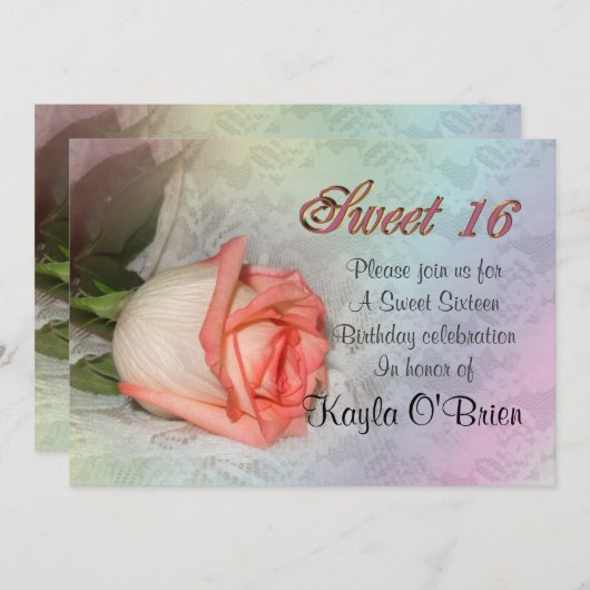 Sweet 16 roos kaart (Voorkant / Achterkant)