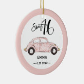 Sweet 16 Roos Roze fotonaam Keramisch siermiddel Keramisch Ornament (Rechts)