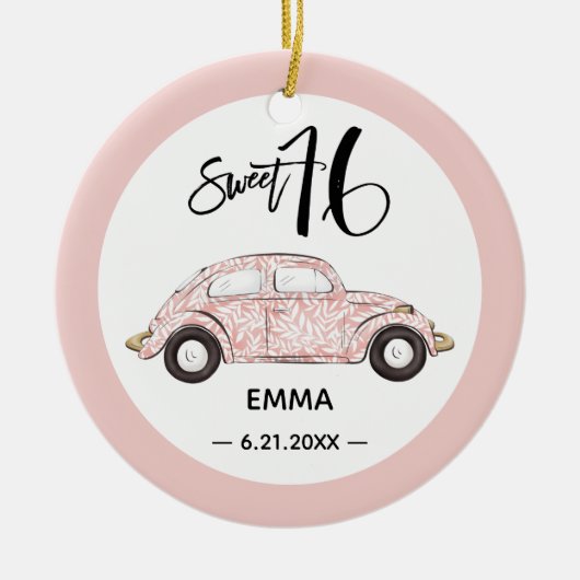 Sweet 16 Roos Roze fotonaam Keramisch siermiddel Keramisch Ornament (Voorkant)