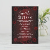 Sweet 16 Roos Vloer & Thorn Burgundy Red Glitter Kaart (Staand voorkant)