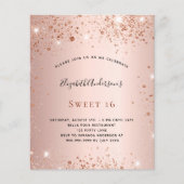 Sweet 16 rose gold party budget invitation flyer (Voorkant)