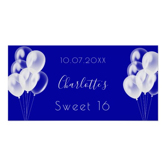 Sweet 16 royal blue ballons party perfect poster (Voorkant)