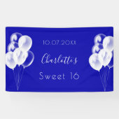 Sweet 16 royal blue ballons party spandoek (Horizontaal)