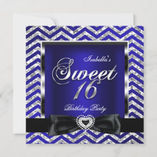 Sweet 16 Royal Blue Chevron Stripe Silver Black Kaart