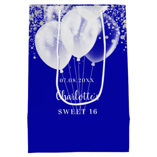 Sweet 16 royal blue glitter ballonnen name medium cadeauzakje (Achterkant)