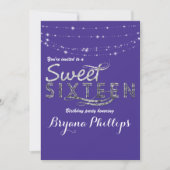 Sweet 16 Royal Blue Glitter Sliver Party Glam Kaart (Voorkant)