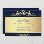 Sweet 16 | Royal Blue & Gold Damask Uitnodiging (Voorkant / Achterkant)