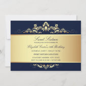 Sweet 16 | Royal Blue & Gold Damask Uitnodiging (Voorkant)