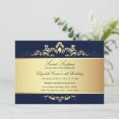 Sweet 16 | Royal Blue & Gold Damask Uitnodiging (Staand voorkant)