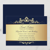 Sweet 16 | Royal Blue & Gold Damask Uitnodiging (Voorkant / Achterkant)