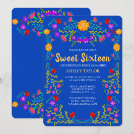 Sweet 16 Royal Blue Mexican Fiesta Floral Birthday Kaart