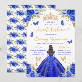Sweet 16 Royal Blue Princess Brunette Girl Kaart