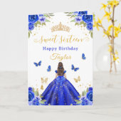 Sweet 16 Royal Blue Princess Brunette Girl Kaart (Gele Bloem)