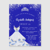 Sweet 16 royal blue Silver jurk tiara luxe Magnetische Uitnodiging (Voorkant)