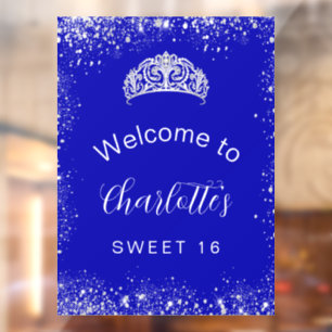 Sweet 16 royal blue Silver welkom Raamsticker