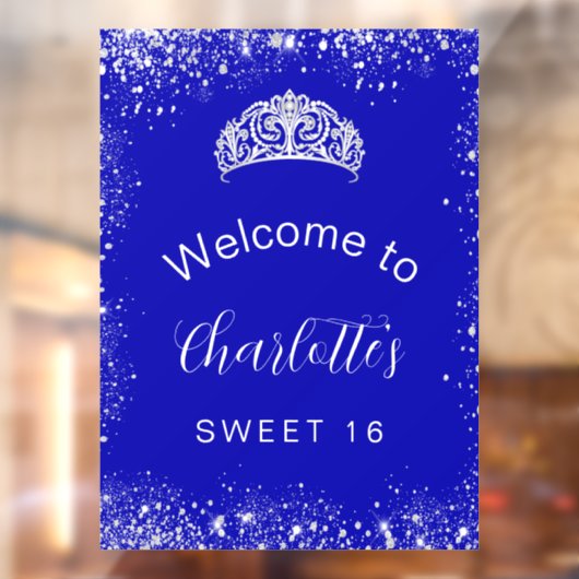 Sweet 16 royal blue Silver welkom Raamsticker (Vel 2)