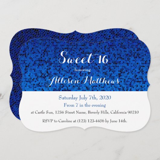 Sweet 16 Royal Blue Sparkle Invitation Kaart (Voorkant / Achterkant)