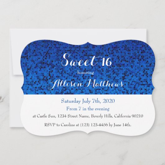 Sweet 16 Royal Blue Sparkle Invitation Kaart (Voorkant)