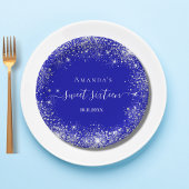 Sweet 16 royal blue zilver glitter monogram papieren bordje