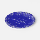 Sweet 16 royal blue zilver glitter monogram papieren bordje (Gekanteld)