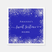 Sweet 16 royal blue zilver glitter stofmonogram servet (Voorkant)