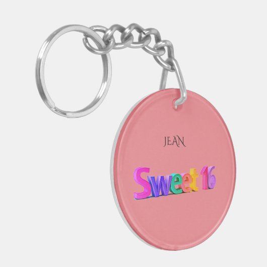 Sweet 16 roze acryl sleutelhanger, gepersonaliseer sleutelhanger (Voorkant Links)