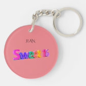 Sweet 16 roze acryl sleutelhanger, gepersonaliseer sleutelhanger (Achterkant)