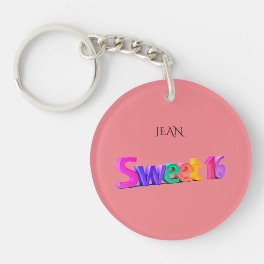 Sweet 16 roze acryl sleutelhanger, gepersonaliseer sleutelhanger (Voorkant)