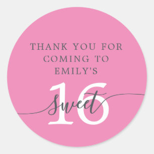 Sweet 16 Roze Bedankt Aangepaste Naam Ronde Sticker