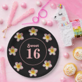 Sweet 16 & Roze bloemen op Borden met zwart papier Papieren Bordje (Feest)