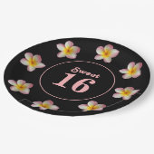 Sweet 16 & Roze bloemen op Borden met zwart papier Papieren Bordje (Gekanteld)
