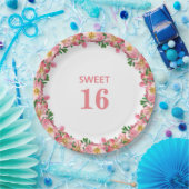 Sweet 16 Roze bloemkool op wit Papieren Bordje (Feest)