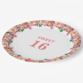 Sweet 16 Roze bloemkool op wit Papieren Bordje (Gekanteld)