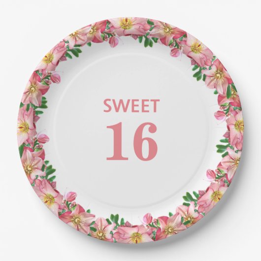 Sweet 16 Roze bloemkool op wit Papieren Bordje (Voorkant)