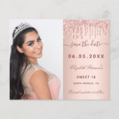 Sweet 16 roze blush foto QR Save the Date kaart (Voorkant)