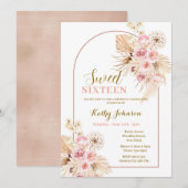 Sweet 16 Roze Boho Pampas Grass Girl Uitnodiging (Voorkant / Achterkant)