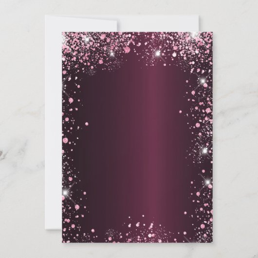 Sweet 16 roze bordeaux glitter jurk bloemenkledij kaart (Achterkant)