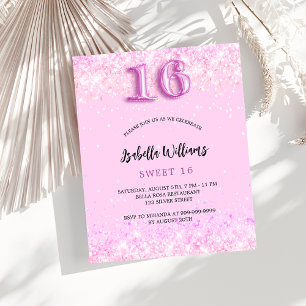 Sweet 16 roze confetti meisje budget uitnodiging