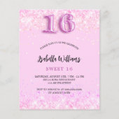 Sweet 16 roze confetti meisje budget uitnodiging (Voorkant)