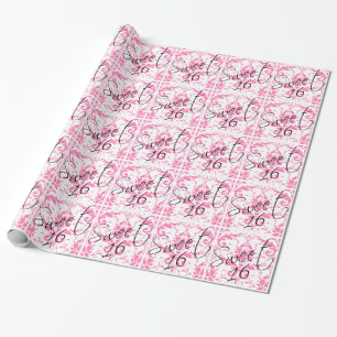 Sweet 16 Roze Damask Girly Birthday Party Cadeaupapier