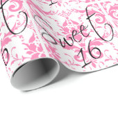 Sweet 16 Roze Damask Girly Birthday Party Cadeaupapier (Rol Hoek)