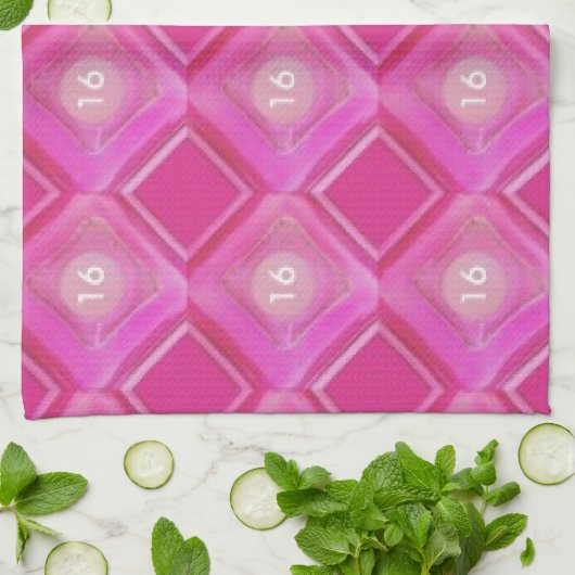 Sweet 16, Roze Diamonds-nummer Theedoek (Gevouwen)