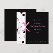 Sweet 16 Roze en Black Polka Dot Invitation Kaart (Voorkant / Achterkant)