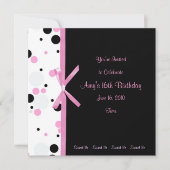 Sweet 16 Roze en Black Polka Dot Invitation Kaart (Voorkant)