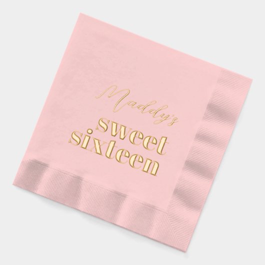 Sweet 16 roze en gouden folie gestempeld servetten (Links)