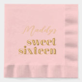Sweet 16 roze en gouden folie gestempeld servetten (Voorkant)