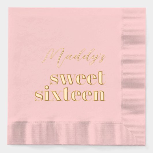 Sweet 16 roze en gouden folie gestempeld servetten (Voorkant)